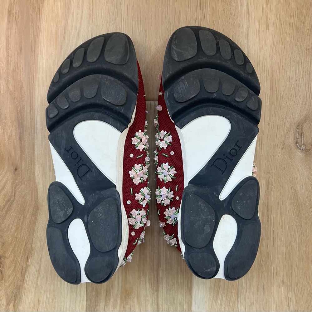Authentic Dior Burgundy Slip On Sneakers Beaded Floral Design Size 38.5 - Picture 9 of 10